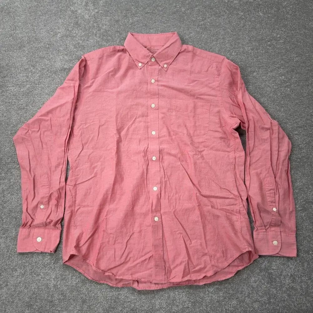 J.Crew Mens M Lightweight Chambray Button Down Shirt Red Cotton Preppy Light Fit